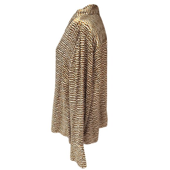 Jones New York Collection Woman 24W Brown & White Print Button-Down Blouse With - Picture 2 of 10